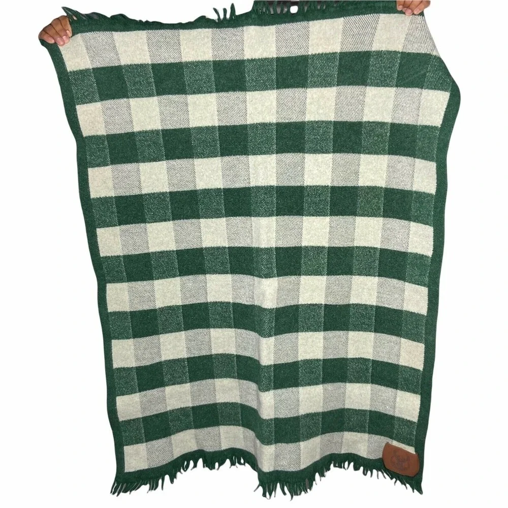 Milwaukee Bucks Wool Blanket Imperial Stock Ranch Green Plaid Leather Patch